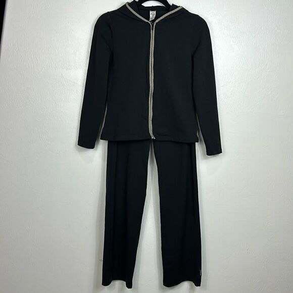 Prana Contrast Trim Track/Suit Lounge Set Hoodie Pants In Black Size S/XS - Picture 1 of 11